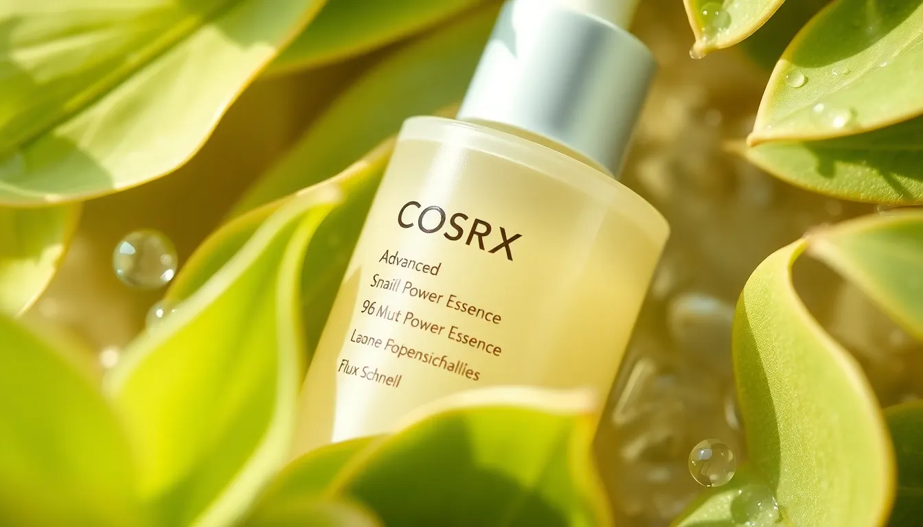 COSRX Advanced Snail 96 Mucin Power Essence avec éléments naturels soulignant son hydratation