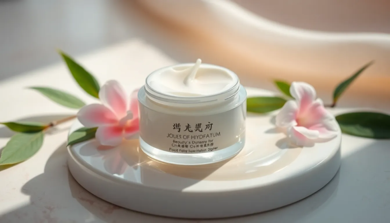 Crème Dynasty de Beauty of Joseon sur surface lisse avec éléments naturels pour une hydratation authentique.